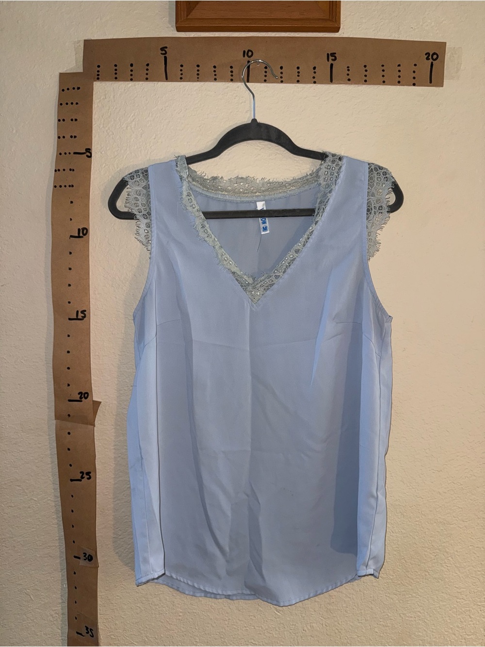 Vintage style Light Blue Lace-Trim Sleeveless V-Neck Top